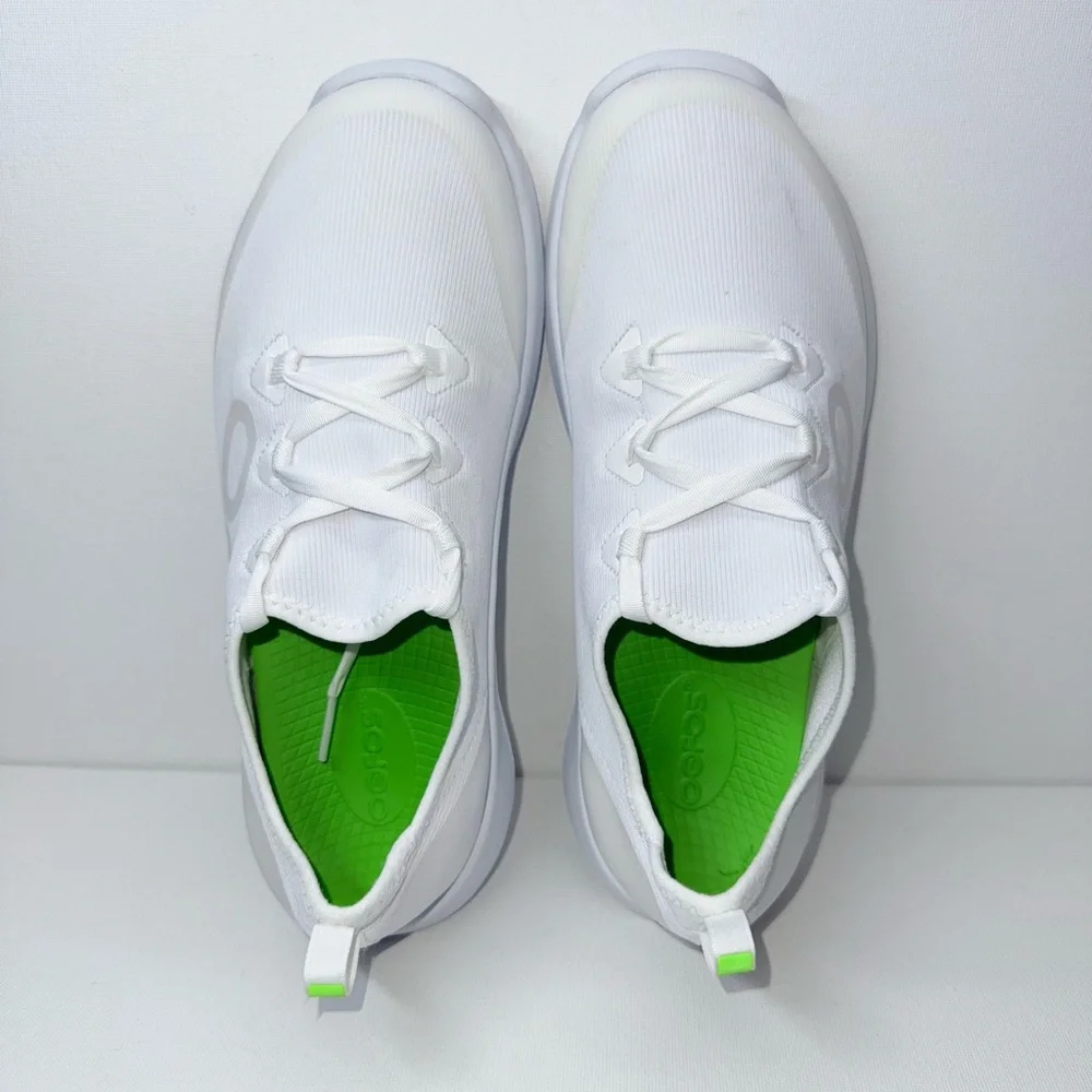 OOFOS Women’s White Athletic Slip-On Sneakers with Light Green Accents - Picture 4 of 8